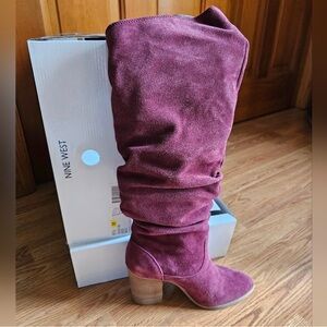Nine West Abee Knee Wine Boots Suede 6.5 Western Cowgirl